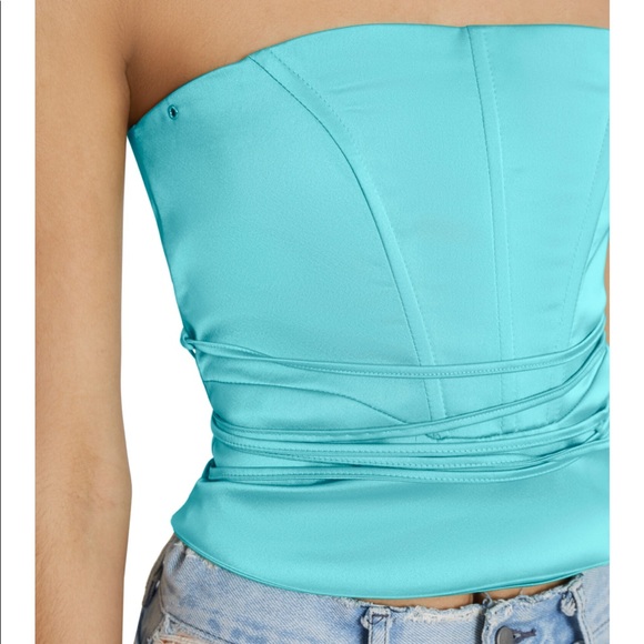 NWT DANIELLE GUIZIO BONDAGE CORSET IN TURQUOISE L - Picture 5 of 7